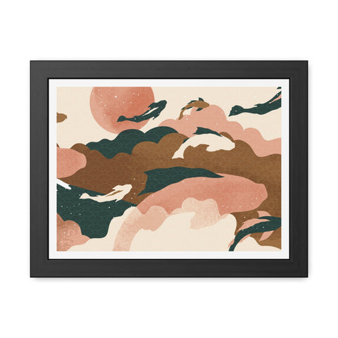 Koi Wind 2 - Artistic Framed Posters: Serene Dolphin & Sunset Wall Decor