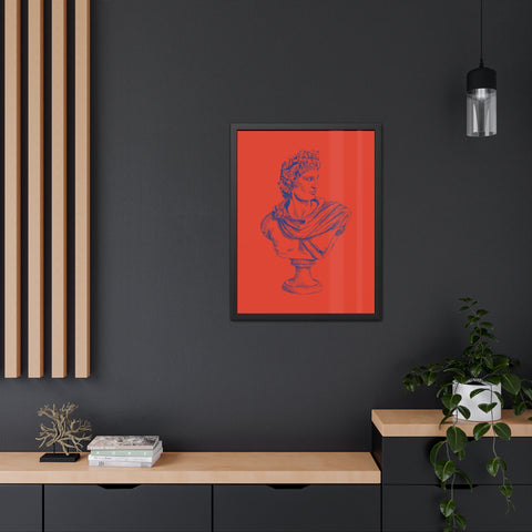 Greeked Out 3 - Vintage-Inspired Framed Poster of Classical Bust on Vibrant Background
