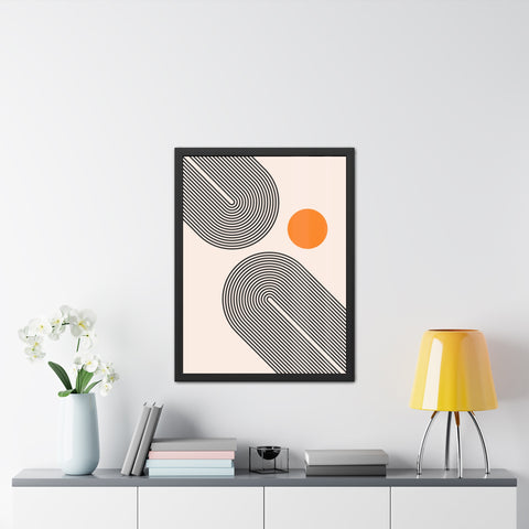 Brenda 1 - Modern Abstract Framed Poster with Geometric Design and Orange Accent