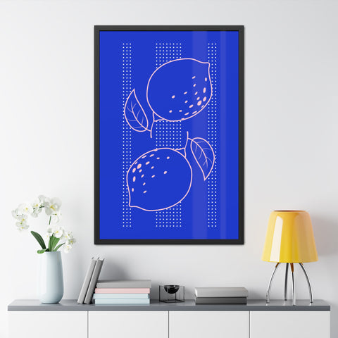 When life gives you lemons 1 - Citrus Lemon Framed Poster - Bright Blue Wall Art for Kitchen Decor