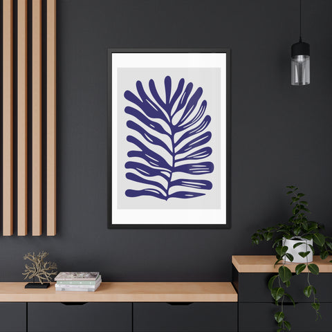 Stratica 4 - Modern Botanical Framed Poster - Navy Leaf Design