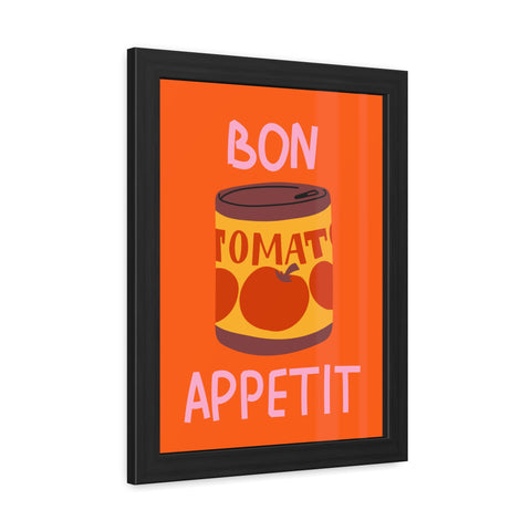 Bon Appetit Tomato Can Framed Poster - Fun Kitchen Decor for Food Lovers