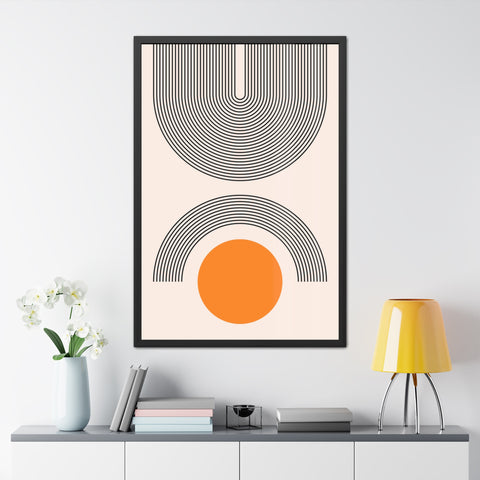 Brenda 2 - Modern Geometric Framed Poster - Minimalist Wall Art with Orange Circle