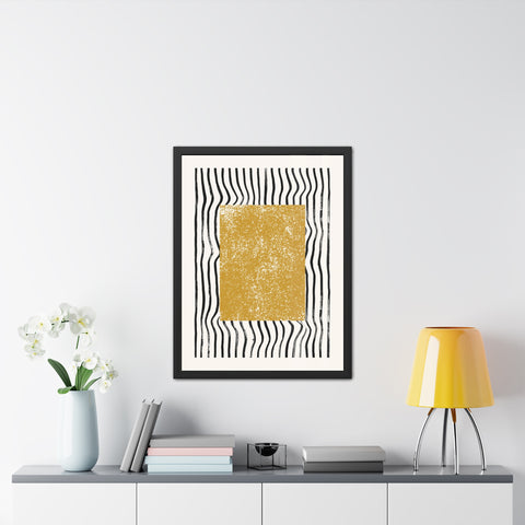 Ink Block 1 - Modern Abstract Framed Poster - Yellow and Black Art for Home Decor