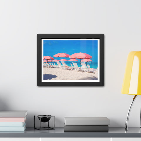 Pink Umbrellas - Beach Vibes Framed Poster - Tropical Umbrellas Art for Home Décor