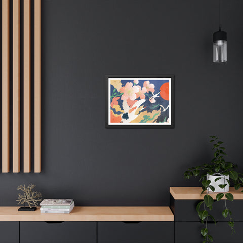 Pelican 1 - Elegant Framed Poster with Cherry Blossoms and Cranes - Art for Home Decor