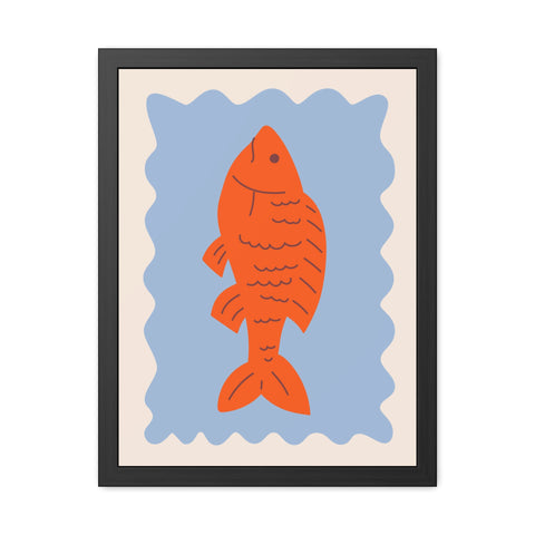 Whimsical Red Fish Art Print - Framed Poster Decor for Aquatic Lovers