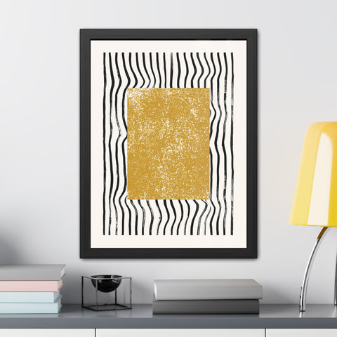 Ink Block 1 - Modern Abstract Framed Poster - Yellow and Black Art for Home Decor