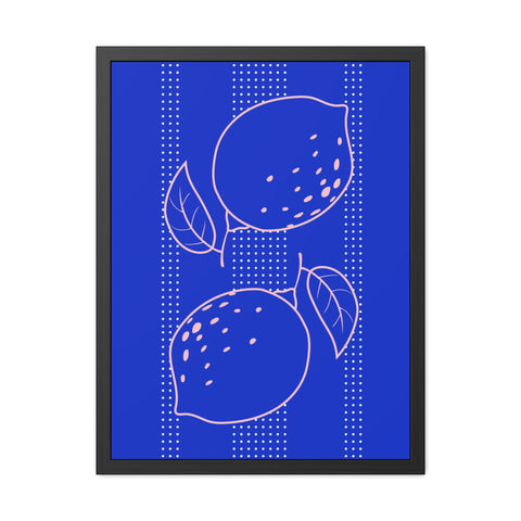 When life gives you lemons 1 - Citrus Lemon Framed Poster - Bright Blue Wall Art for Kitchen Decor