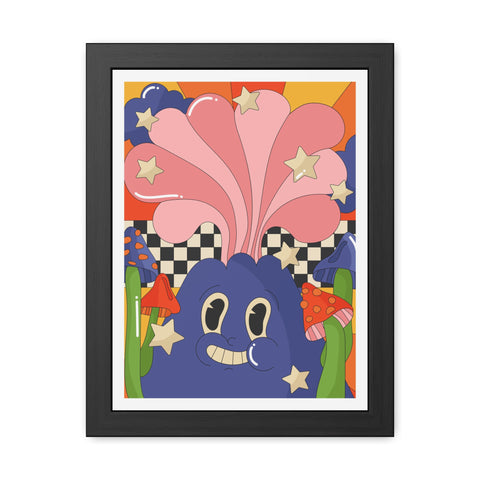 Fantasland 1 - Whimsical Framed Poster - Colorful Character with Stars and Mushrooms