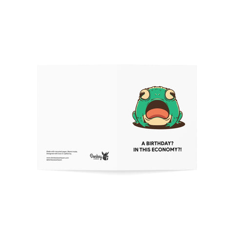 “A Birthday? In This Economy?!” Shocked Frog Greeting Card — Birthday Greeting Card - Illustrated, Funny, Snarky, Modern