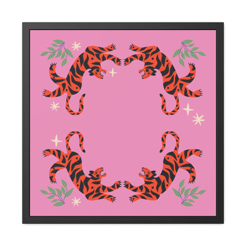 Circus Act 1 - Playful Tiger Framed Poster - Vibrant Pink Decor for Animal Lovers