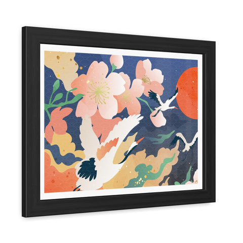 Pelican 1 - Elegant Framed Poster with Cherry Blossoms and Cranes - Art for Home Decor