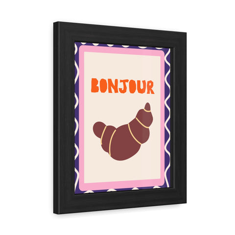 Whimsical Bonjour Croissant Framed Poster - Whimsical Wall Art for Café and Kitchen Decor