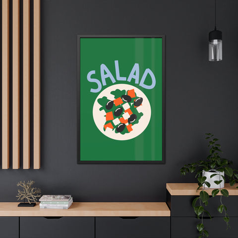 Whimsical Salad Framed Poster - Fun Kitchen Decor for Food Lovers