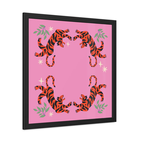 Circus Act 1 - Playful Tiger Framed Poster - Vibrant Pink Decor for Animal Lovers