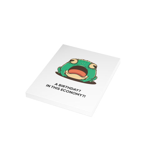 “A Birthday? In This Economy?!” Shocked Frog Greeting Card — Birthday Greeting Card - Illustrated, Funny, Snarky, Modern