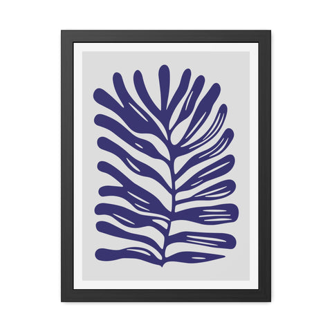Stratica 4 - Modern Botanical Framed Poster - Navy Leaf Design
