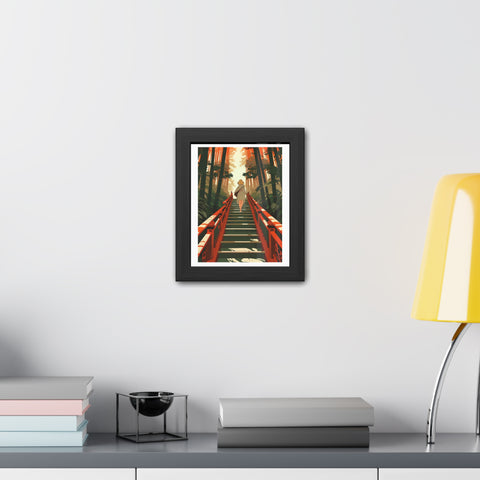 Into the Forest - Tranquil Nature Framed Poster - Serene Stairs through Bamboo Forest
