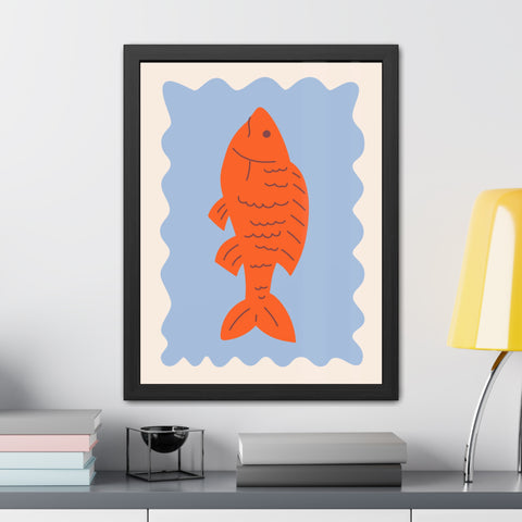 Whimsical Red Fish Art Print - Framed Poster Decor for Aquatic Lovers