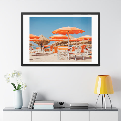 Orange Umbrellas - Tropical Beach Framed Poster - Vibrant Summer Decor & Gift for Beach Lovers
