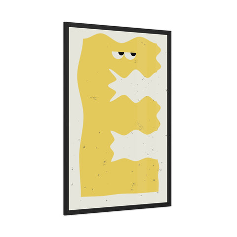 Lettermon E - Whimsical Framed Poster - Abstract Yellow Character Art for Home Decor