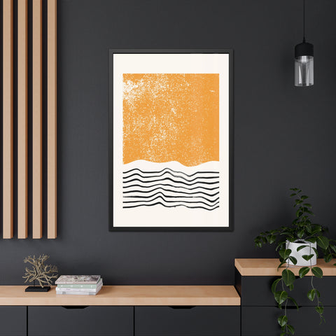 Ink Block 4 - Modern Framed Art Poster: Abstract Orange Waves Decor
