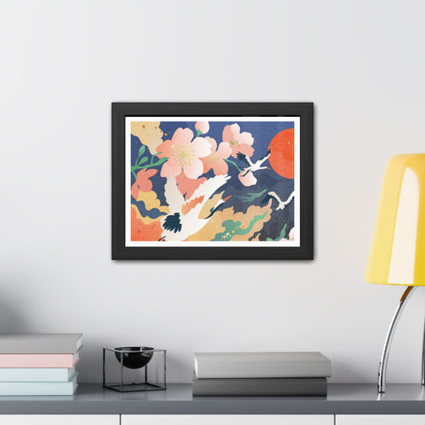 Pelican 1 - Elegant Framed Poster with Cherry Blossoms and Cranes - Art for Home Decor