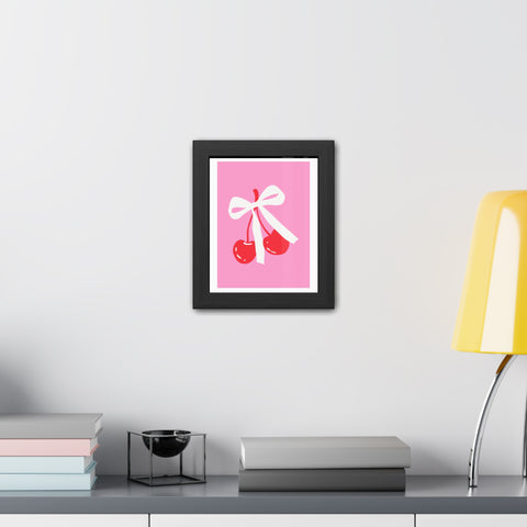 Lovin' 3 - Sweet Cherry Bow Framed Poster - Cute Home Decor for Vibrant Spaces