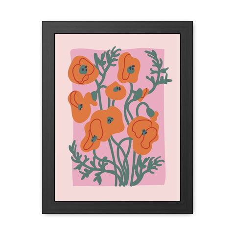 Flowers 2 - Botanical Framed Poster - Vibrant Orange Poppies Art for Home Decor