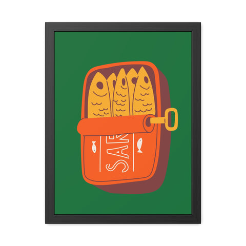 Whimsical Sardines Can Framed Poster – Quirky Wall Art for Foodies and Home Decor