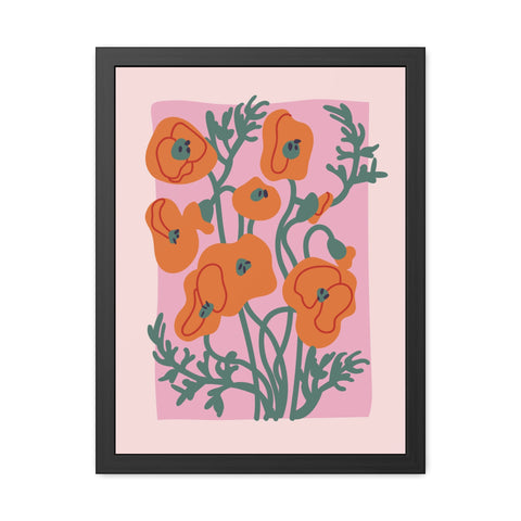 Flowers 2 - Botanical Framed Poster - Vibrant Orange Poppies Art for Home Decor