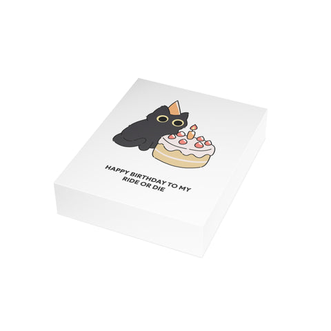 "Happy Birthday to My Ride or Die" Black Cat Birthday Card – Birthday Greeting Card - Illustrated, Funny, Snarky, Modern