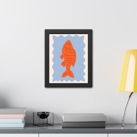 Whimsical Red Fish Art Print - Framed Poster Decor for Aquatic Lovers