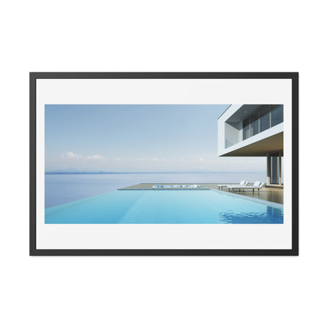 Infinity - Modern Minimalist Framed Poster - Serene Poolside View for Home Decor