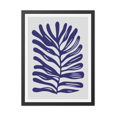 Stratica 4 - Modern Botanical Framed Poster - Navy Leaf Design