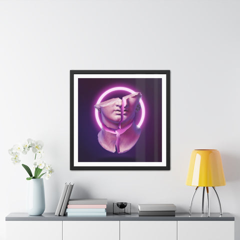 Broken - Modern Art Framed Poster - Dual Face Sculpture with Neon Glow