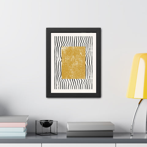 Ink Block 1 - Modern Abstract Framed Poster - Yellow and Black Art for Home Decor
