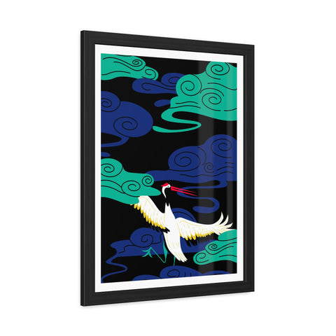 Japanese Garden 3 - Elegant Framed Poster - Majestic Crane with Colorful Clouds
