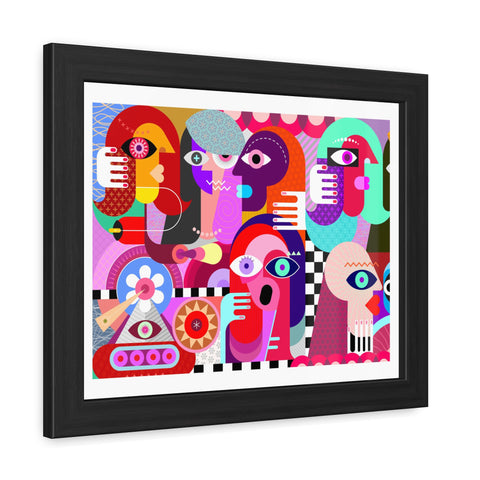 A Busy Day - Vibrant Framed Art Poster - Colorful Abstract Faces Design