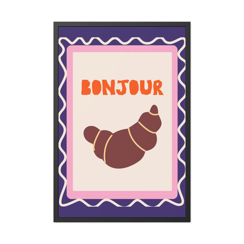 Whimsical Bonjour Croissant Framed Poster - Whimsical Wall Art for Café and Kitchen Decor