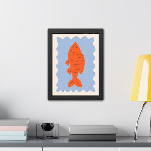 Whimsical Red Fish Art Print - Framed Poster Decor for Aquatic Lovers
