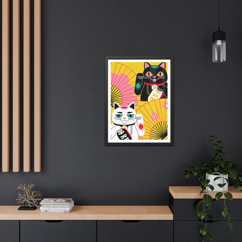 Japanese Garden 4 - Colorful Cat Framed Posters - Lucky Charm Wall Art for Cat Lovers