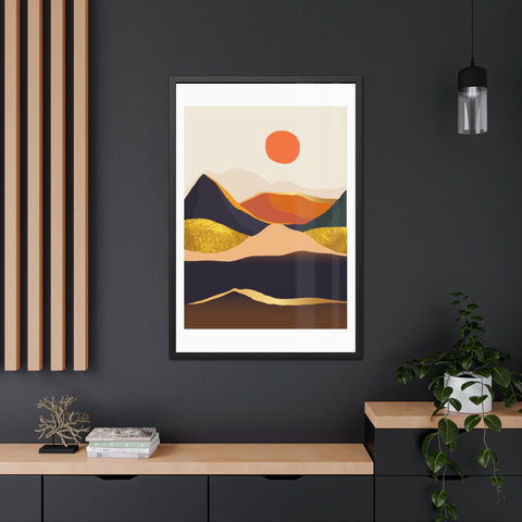 South 1 - Modern Framed Landscape Poster - Abstract Mountain Art for Cozy Home Decor