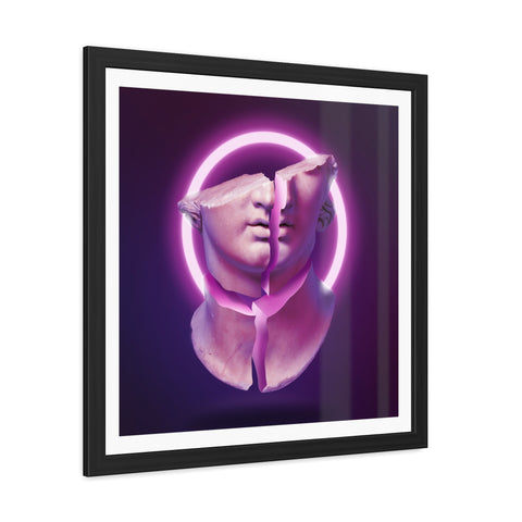 Broken - Modern Art Framed Poster - Dual Face Sculpture with Neon Glow