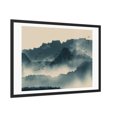 Foggy Morning 2 - Serene Mountain Landscape Framed Poster - Nature Wall Art for Tranquil Spaces
