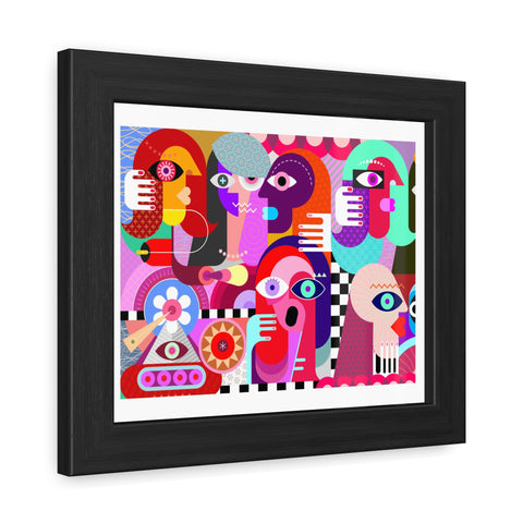 A Busy Day - Vibrant Framed Art Poster - Colorful Abstract Faces Design