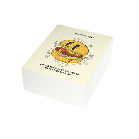 "Congrats, You've Unlocked Extra Pickle Mode" Birthday Greeting Card — Birthday Greeting Card - Illustrated, Funny, Snarky, Modern