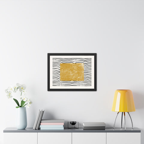 Ink Stamp 7 - Modern Abstract Framed Poster - Gold & Black Wavy Design for Home Decor