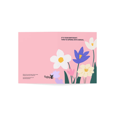 "It’s Your Birthday! Time to Spring into Denial" Greeting Card — Birthday Greeting Card - Illustrated, Funny, Snarky, Modern